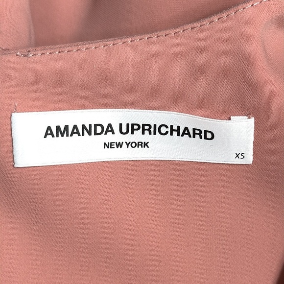 Amanda Uprichard Soft Pink V-Neck Mini Dress Bishop Sleeves Classic XS - Picture 8 of 12